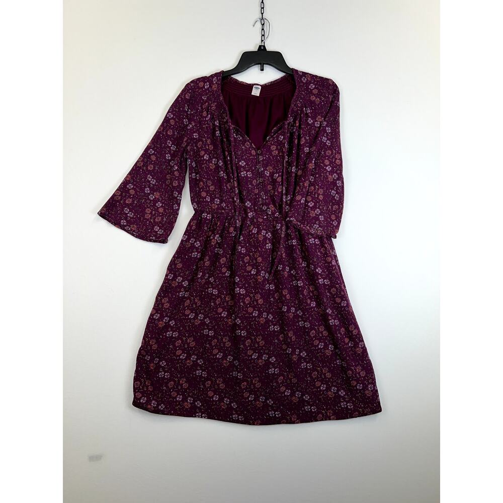 Old Navy Dress Women’s Medium Purple Floral Short Sleeve 100% Rayon